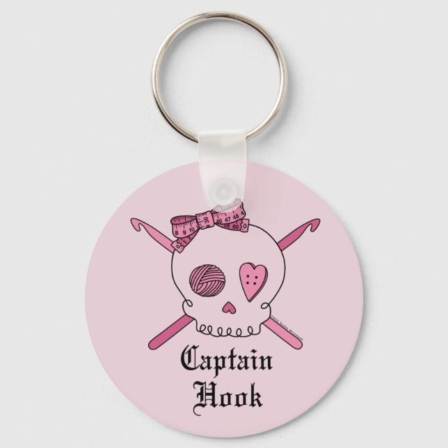 Llavero Capitán Hook Skull & Crochet Hooks (Atrás Rosado) (Anverso)