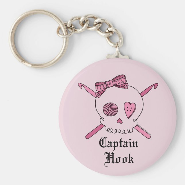Llavero Capitán Hook Skull & Crochet Hooks (Atrás Rosado) (Frente)