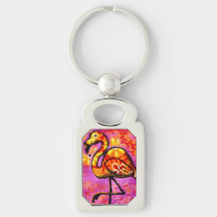 Llavero Caprichoso Flamenco Abstracto Floral Rosa Naranja 