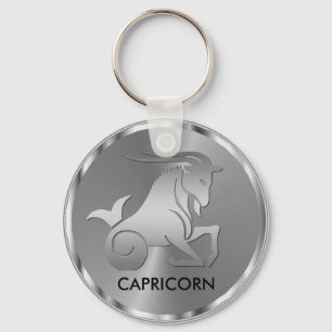 Llavero Capricornio plateado ♑ la cabra - Rótulo zodiaco