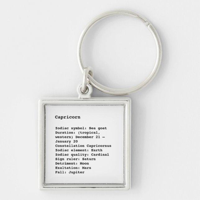 Llavero Capricornio Rótulo Zodiaco Astrología blanco negro (Frente)