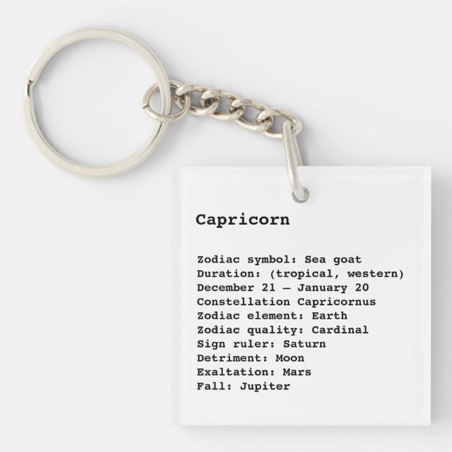 Llavero Capricornio Rótulo Zodiaco Astrología blanco negro (Frente)
