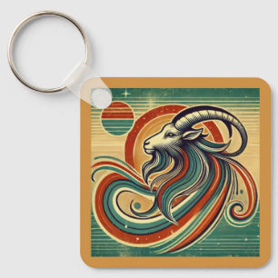 Llavero Capricornio Zodiac diseño retro de cadena de clave
