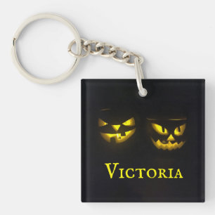 Llavero Cara de calabaza amarilla y negra personalizada