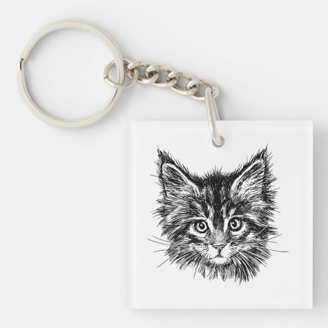 Llavero Cara de gatito negro y blanco (Frente)