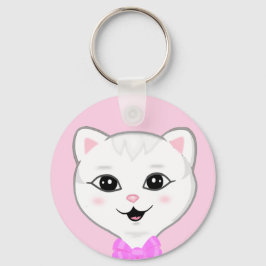 Llavero Cara de gato blanco lindo sobre rosa claro