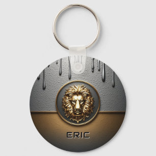 Llavero Cara de León Dorado con Metal Goteante 🦁