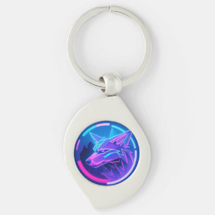 Llavero Cara de Lobo Neon Futurista en Arte Geométrico