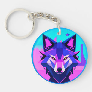 Llavero Cara de Lobo Neon Futurista en Arte Geométrico