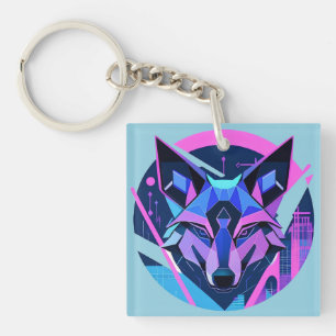 Llavero Cara de Lobo Neon Futurista en Arte Geométrico