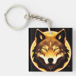 Llavero Cara de Lobo Radiante Iluminada por Luz Dorada