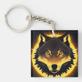 Llavero Cara de Lobo Radiante Iluminada por Luz Dorada