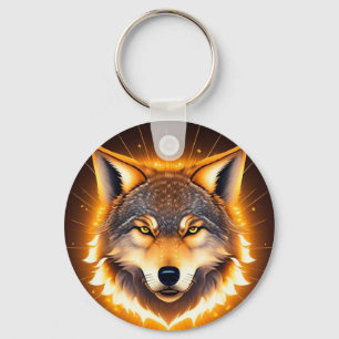Llavero Cara de Lobo Radiante Iluminada por Luz Dorada