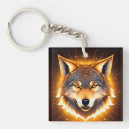 Llavero Cara de Lobo Radiante Iluminada por Luz Dorada