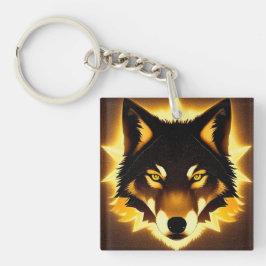 Llavero Cara de Lobo Radiante Iluminada por Luz Dorada