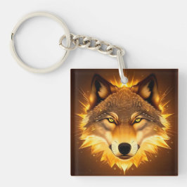 Llavero Cara de Lobo Radiante Iluminada por Luz Dorada
