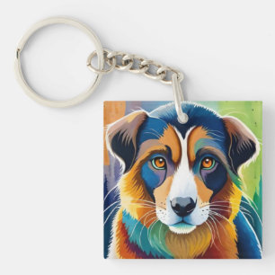 Llavero Cara de perro colorida de cerca