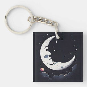 Llavero Cara luminosa de luna en cielo oscuro