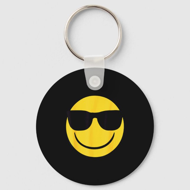 Llavero Cara sonriente amarilla con gafas de sol retro emo (Anverso)