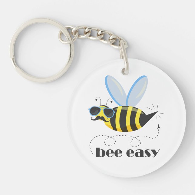 Llavero Carácter de abeja con gafas de sol bigote Bee Fáci (Frente)