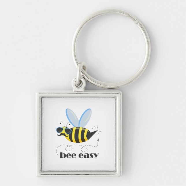 Llavero Carácter de abeja con gafas de sol bigote Bee Fáci (Frente)