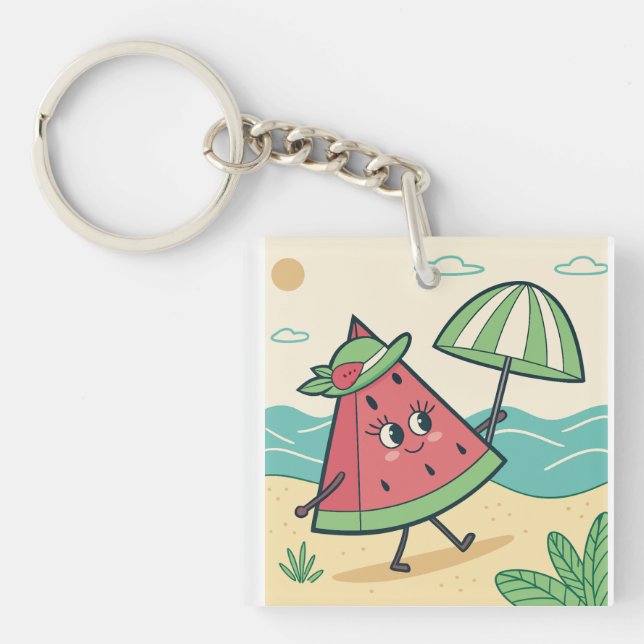 Llavero Carácter de sandía cutáneo en la playa - Keychain (Frente)