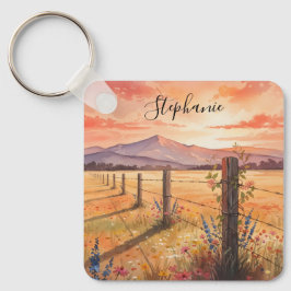 Llavero Carácter Personalizado de Puesta de Sol con Flores