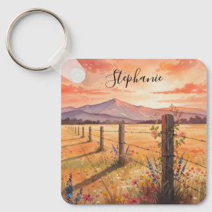 Llavero Carácter Personalizado de Puesta de Sol con Flores