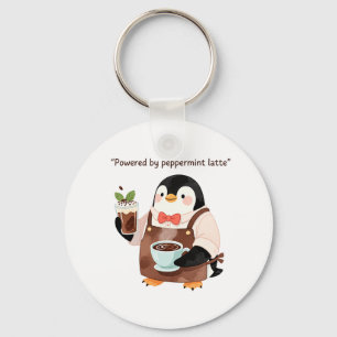 Llavero Carácter pingüino lindo que sirve latte de menta