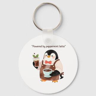 Llavero Carácter pingüino lindo que sirve latte de menta