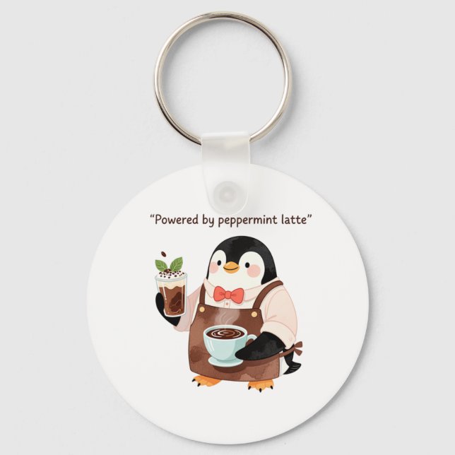 Llavero Carácter pingüino lindo que sirve latte de menta (Anverso)