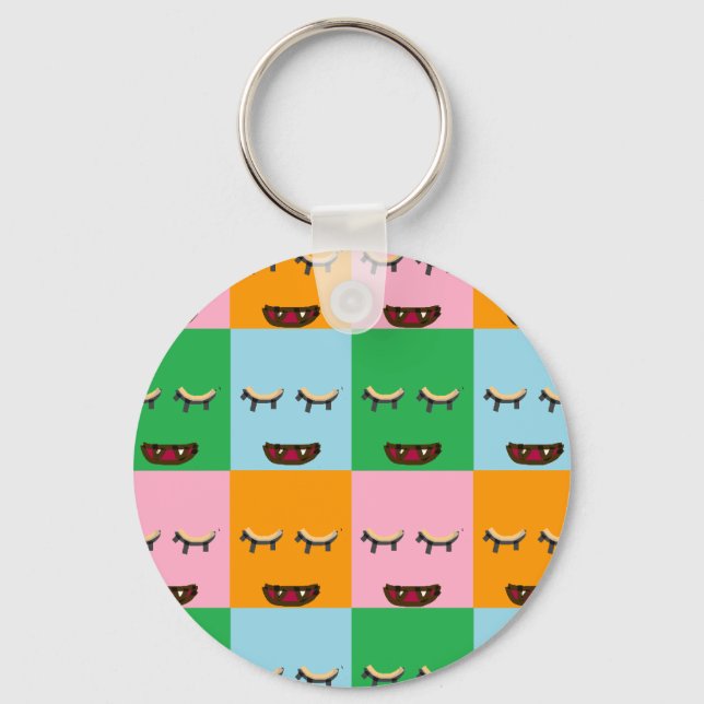 Llavero Caras de bloques de monstruo sonrientes (Anverso)