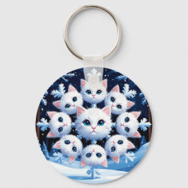 Llavero Caras de gato blanco lindas dispuestas en un copo 