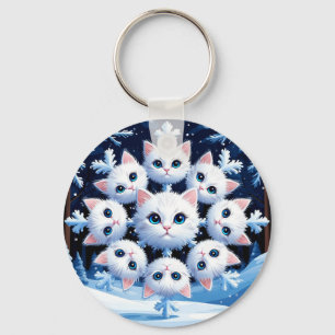 Llavero Caras de gato blanco lindas dispuestas en un copo 