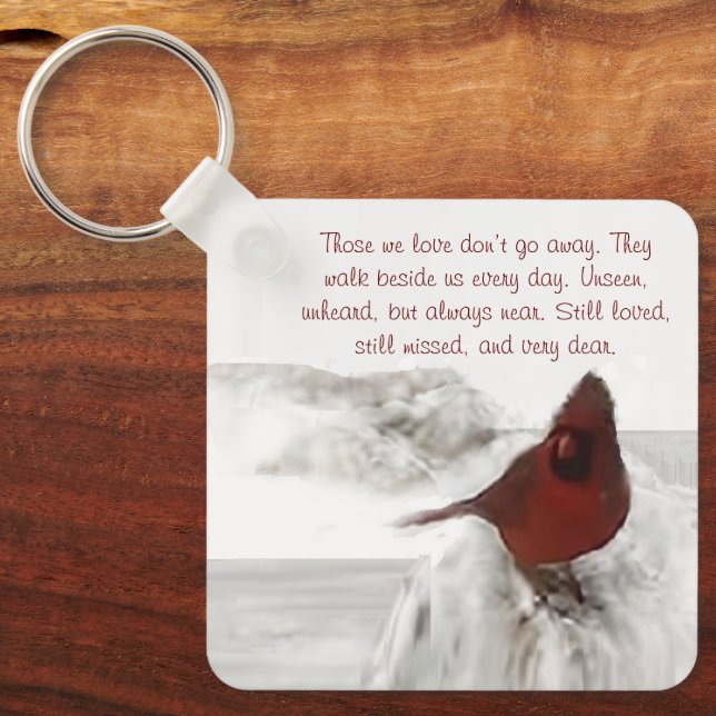 Llavero Cardenal rojo "Los que amamos no se van" Keychain (Anverso)