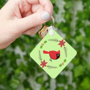 Llavero Cardenal rojo Personalizado con flores