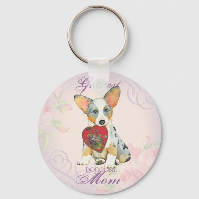 Llavero Cardigan Welsh Corgi Heart Mom (Anverso)
