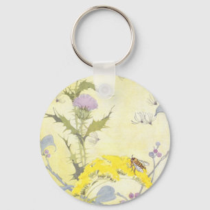 Llavero Cardo y abeja en vara de oro