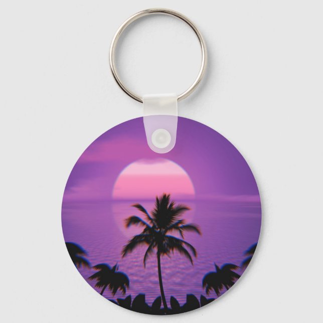 Llavero Caribe Sunset Vaporwave Estética Retro 80 años 90 (Anverso)