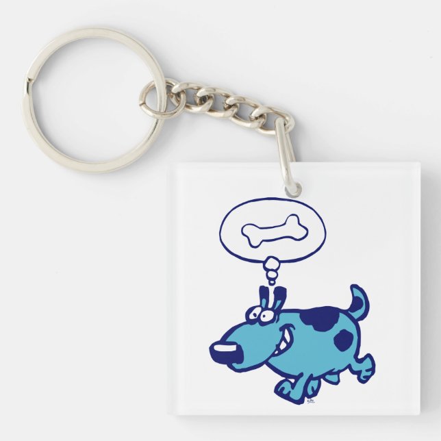 Llavero Caricatura azul Perro pensamiento de la Keychain a (Frente)