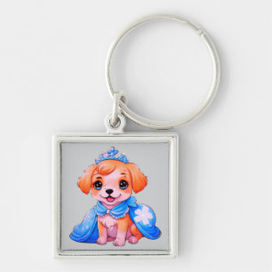 Llavero Caricatura de Kawaii Perro con vestido azul y tiar
