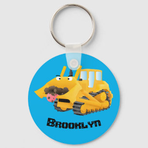 Llavero Caricatura graciosa amarilla con bulldozer