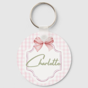 Llavero Carlota Personalizada Rosa Bow & Gingham Print