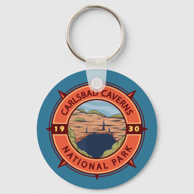 Llavero Carlsbad Caverns Parque Nacional Compass Retro (Anverso)