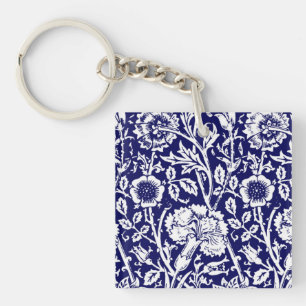 Llavero Carnación Art Nouveau Damask, Azul Marino y Blanco
