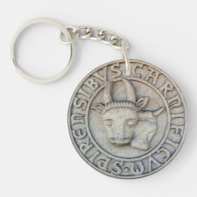 Llavero Carnicero medieval accidente geográfico con vaca y (Frente)