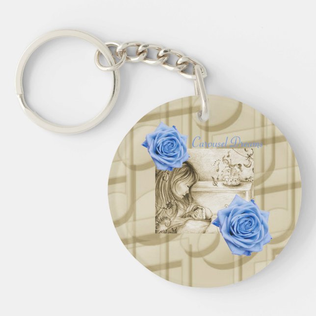 Llavero Carousel Dreams Vintage Blue Rosa Circle Keychain (Frente)