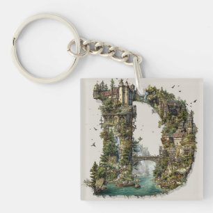 Llavero Carta de fantasía D con castillos en el cielo Libr