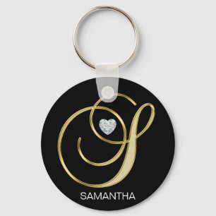 Llavero Carta monogramada de oro elegante personalizada S