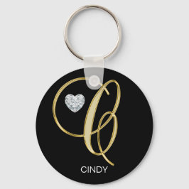 Llavero Carta monogramada elegante personalizada de oro C